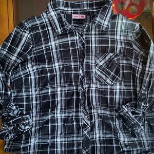 Vintage Y2K Women’s XL Cropped Flannel W Distressed Cut Out Back Grunge Emo Goth